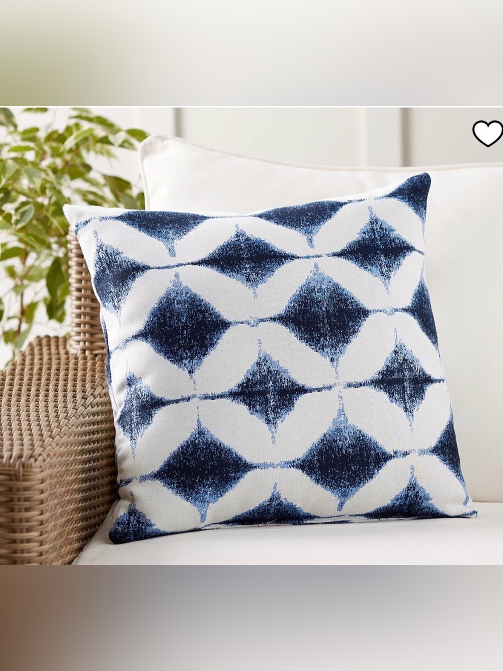 Pottery Barn Sunbrella Outdoor Pillows, Indigo Blue IKat Diamond SET OF 3